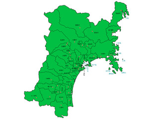 宮城県　地図　緑　イラスト