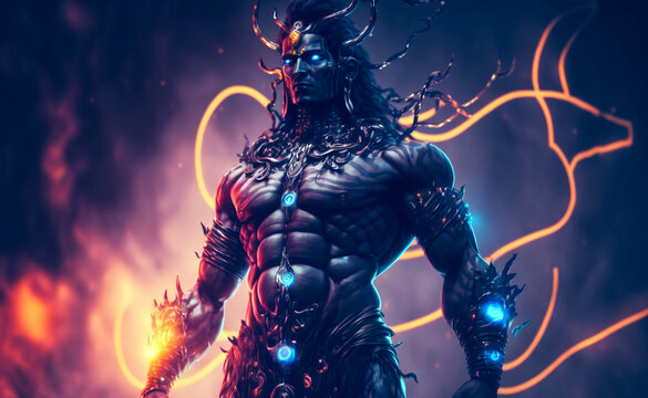 Hindu god Lord Shiva as a robotic man. Generative AI.
