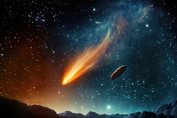 Obraz na płótnie Canvas backdrop of space with comet heading toward planet. Generative AI