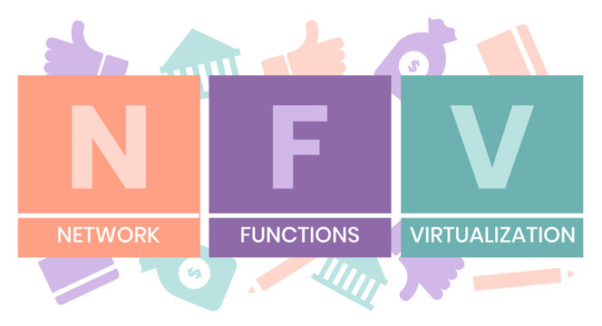 NFV - Network Functions Virtualization acronym. business concept background. vector illustration concept with keywords and icons. lettering illustration with icons for web banner, flyer