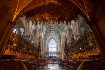 York Minster , Roman Catholic Gothic church and cathedral with stain glass window corridor and hall...