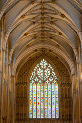 Obraz premium York Minster , Roman Catholic Gothic church and cathedral with stain glass window corridor and hall during winter at York , United Kingdom : 2 March 2018