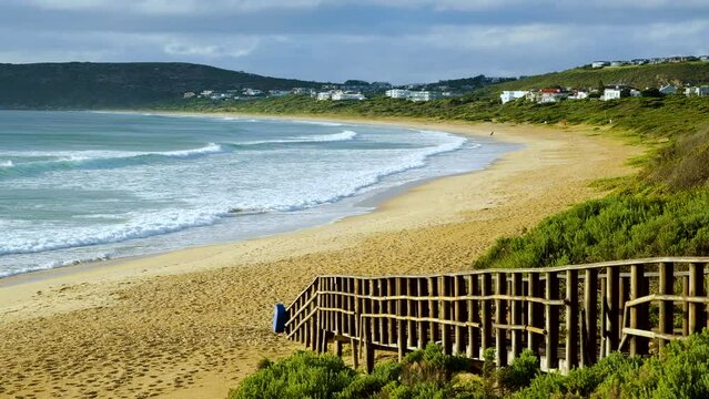 Wooden walkway down to pristine Robberg 5 Beach in popular Plettenberg Bay