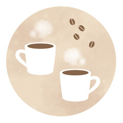 シンプルなふたつのホットコーヒーとコーヒー豆