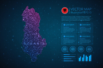 Albania map infographics template for diagram, graph, presentation and chart with abstract geometric mesh polygonal light concept on blue background. Vector Illustration EPS10.