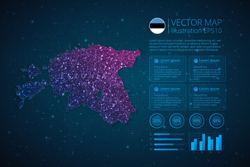 Fototapeta na wymiar Estonia map infographics template for diagram, graph, presentation and chart with abstract geometric mesh polygonal light concept on blue background. Vector Illustration EPS10.