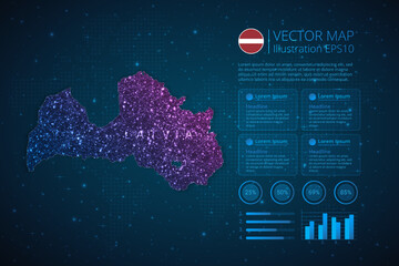 Latvia map infographics template for diagram, graph, presentation and chart with abstract geometric mesh polygonal light concept on blue background. Vector Illustration EPS10.