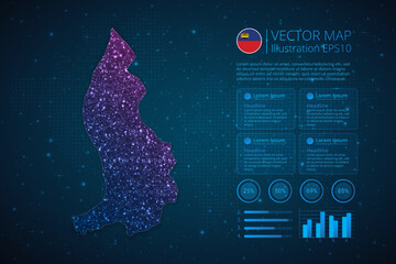 Liechtenstein map infographics template for diagram, graph, presentation and chart with abstract geometric mesh polygonal light concept on blue background. Vector Illustration EPS10.