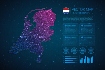 Fototapeta na wymiar Netherlands map infographics template for diagram, graph, presentation and chart with abstract geometric mesh polygonal light concept on blue background. Vector Illustration EPS10.