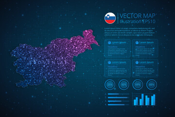 Fototapeta na wymiar Slovenia map infographics template for diagram, graph, presentation and chart with abstract geometric mesh polygonal light concept on blue background. Vector Illustration EPS10.