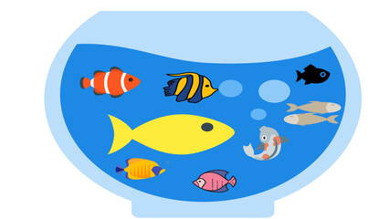 vector illustration of an aquarium with many colorful fish