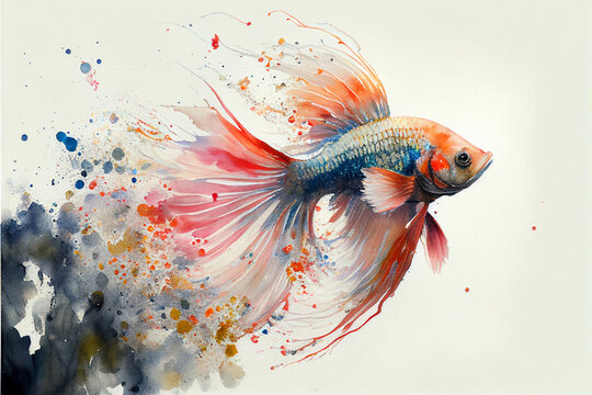 illustator of watercolour paint betta fish