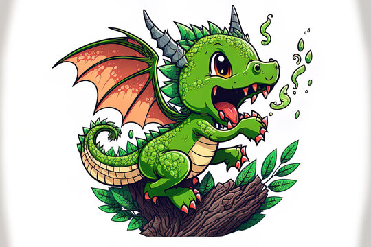 Cute dragon flying cartoon icon artwork of an animal and the natural world, separated in premium. Generative AI