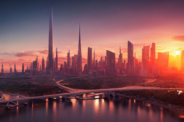 Fototapeta na wymiar Ai generated illustration of city skyline.