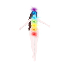 All chakras.Girl and chakras.Spiritual awakening and meditations.