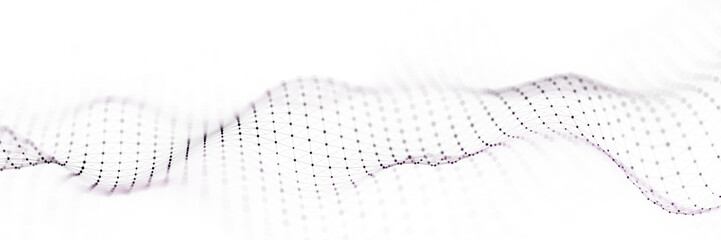 Dynamic wave with connected dots and lines on a white background. Digital wave background concept. Abstract technology background. Big data visualization. 3D rendering.