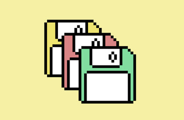 Vintage floppy diskettes, pixel art