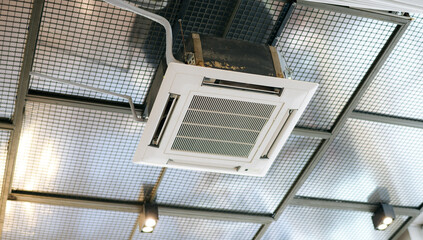 Ceiling mounted cassette type air conditioner for large rooms, exhibition room, Modern cafe