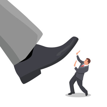 Big shoes stepping on business man.Concept of power. Flat vector illustration isolated on white background