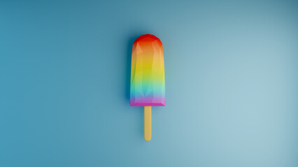 Ice cream in low poly style on a blue background 3D illustration