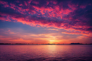 beautiful orange sunset on the shore of the beach