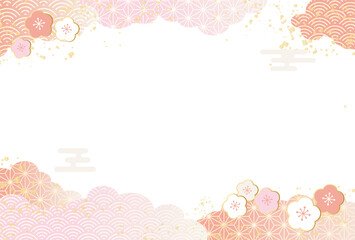 正月・年賀状　梅と雲のフレーム