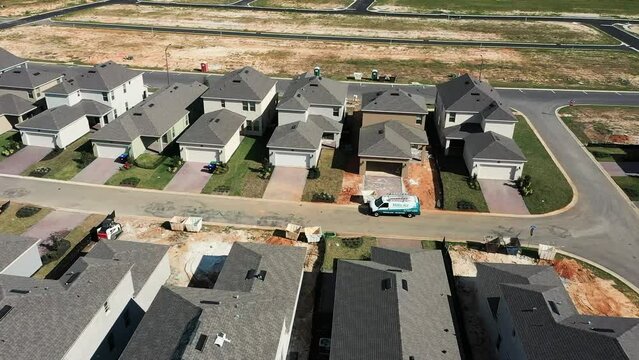 Aerial video of a residential neighborhood under construction development in Central Florida