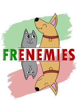 Dog and cat frenemies concept. Illustration