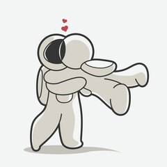 cute couple astronauts hug art illustrations