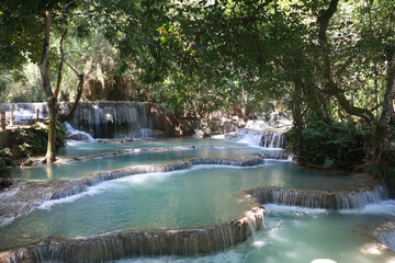 Beautiful Kuang Si Waterfall in Laos close to Luang Prabang. Asia travelling to the best nature...