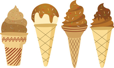 Set of coffee ice cream cones