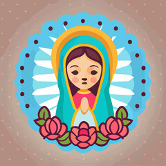 hand drawn flat design virgen de guadalupe illustration