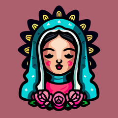 hand drawn flat design virgen de guadalupe illustration