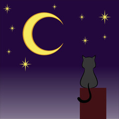 cat sitting on crescent moon