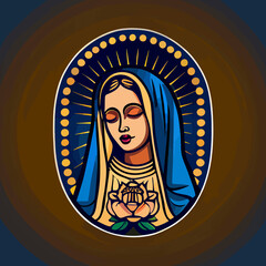 Caricature of the virgin of guadalupe, flat design © Fernando