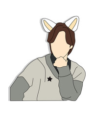color illustration of a handsome kpop idol with cute animal ears