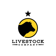 silhouette illustration of a head cow for livestock logo. farm company logo vector template.