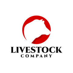 silhouette illustration of a head cow for livestock logo. farm company logo vector template.