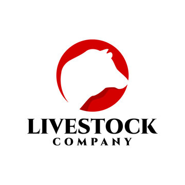 silhouette illustration of a head cow for livestock logo. farm company logo vector template.