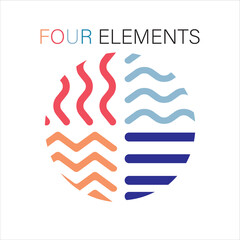 The four elements flat icons, line symbols. Vector illustrator logo template. Wind, fire, water, earth in round design