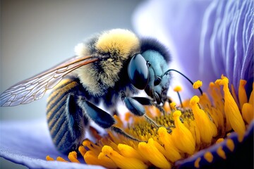closeup to a bee on flower