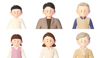 3d illustration set of family character expressions expressing curious emotions