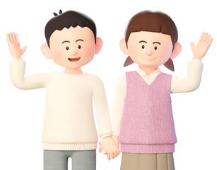 3d illustration of a boy and a girl holding hands and smiling