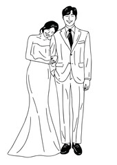 The couple in a moment of romantic meeting. Line art illustration of a romantic couple for cards, wedding invitations, dating site. Valentine's day congratulations. Vector illustration