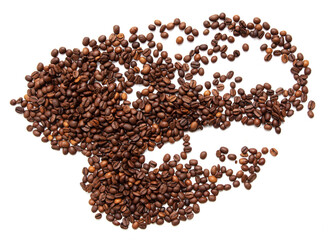 Roasted coffee beans isolated on white background.