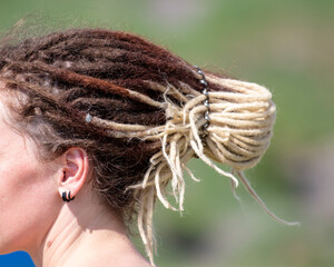 Dreadlocks on the girl's head.