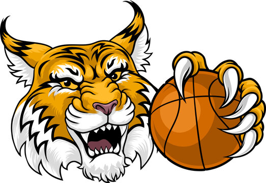 A wildcat or bobcat basketball ball team cartoon animal sports mascot