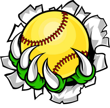 A claw monster talons hand holding a softball ball