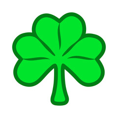 Shamrock symbol of Ireland and St. Patrick's Day as well as a symbol of trinity, shamrock in the form of a sign or emblem in a flat style. Vector illustration
