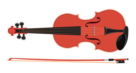 Fototapeta premium Violin and bow. Musical instrument for orchestra. Vector illustration isolated on white background